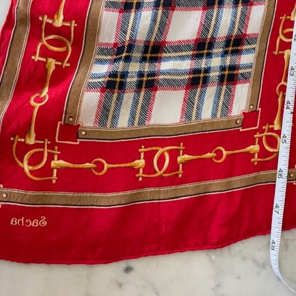 SACHA Vintage Equestrian Stirrup Tartan Plaid Skinny Oblong Scarf - Picture 13 of 13